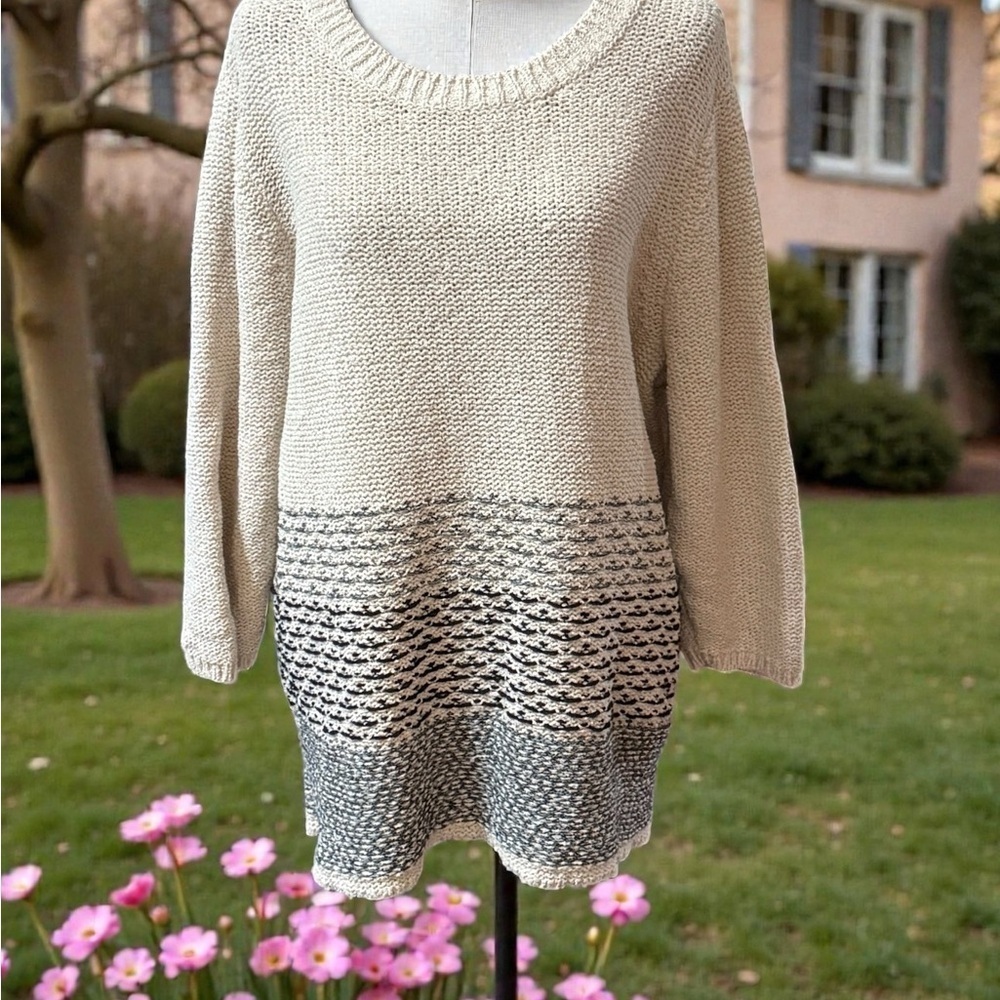 J. Jill Two-Tone Knit Sweater in Cream and Multicolored 2X